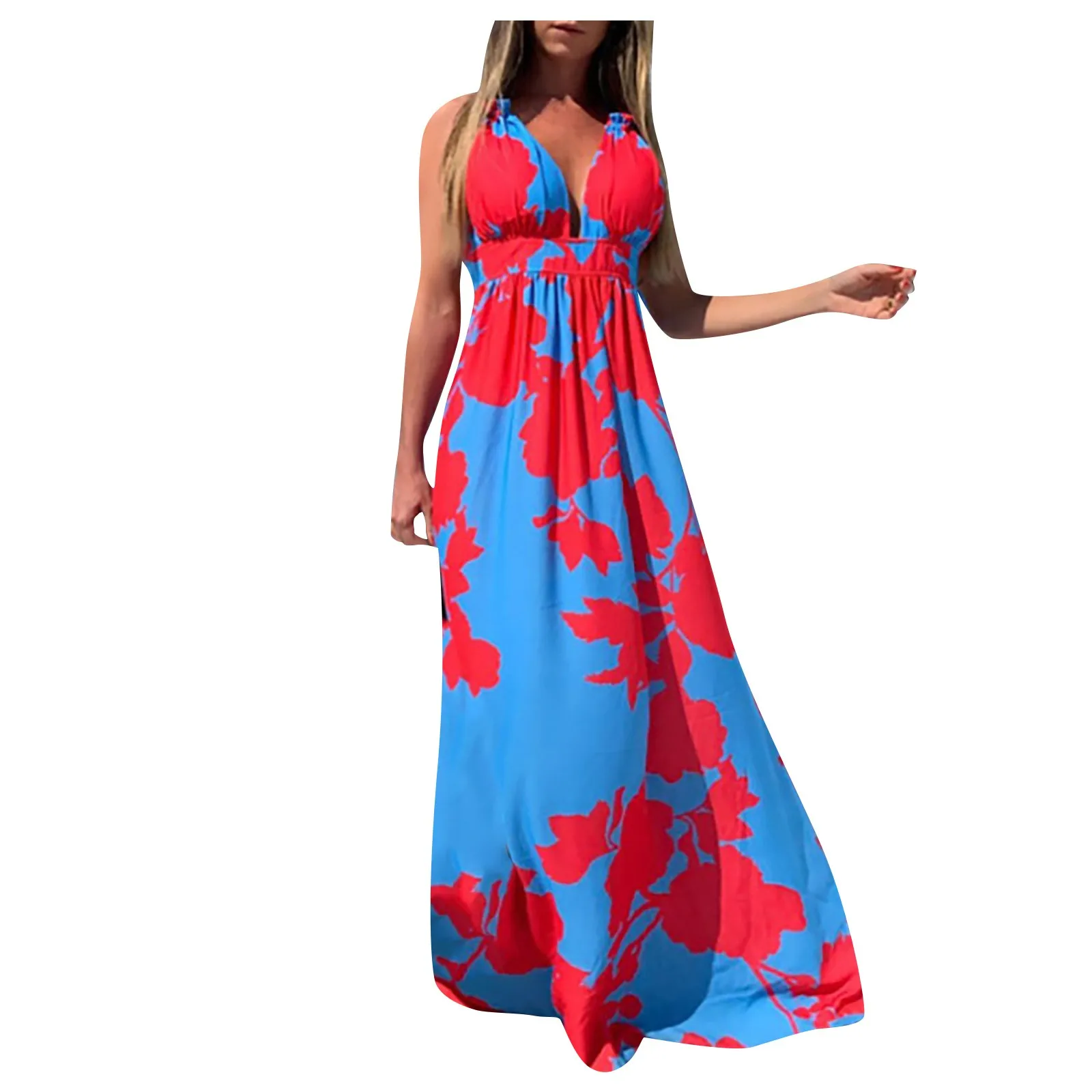 

Women's Summer Dress Bohemian Print V-neck Suspender Sleeveless Maternity Dress Boofeenaa Vacation Knitted Maxi Female Blusas