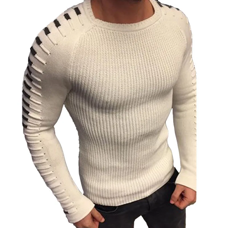 2021 Spring Winter Sweater Men Casual Pullover Men Long Sleeve O-Neck Patchwork Knitted Solid Men Sweaters