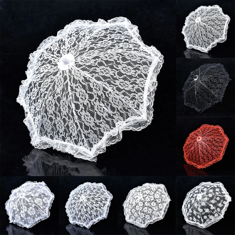 Модный зонт от солнца из хлопка с вышивкой Свадебный белого цвета и слоновой