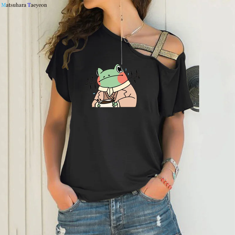 

Cute Thinking Frog Shirt Woman T-Shirt Short Sleeve Cartoon T-Shirts Summer Tops for Women Cotton Graphic Tee Shirt Female Top