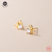dreamhonor 925 sterling silver 14k gold color bowknot zircon stud earrings for women wedding jewelry smt132