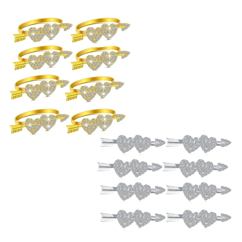 

8 Pce Napkin Ring Holder Heart Shaped Metal for Party Table Decor