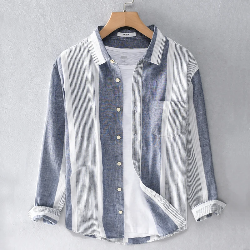 

Designer new striped casual long sleeve shirt men brand linen shirts for men fashion comfortable shirt mens camisa