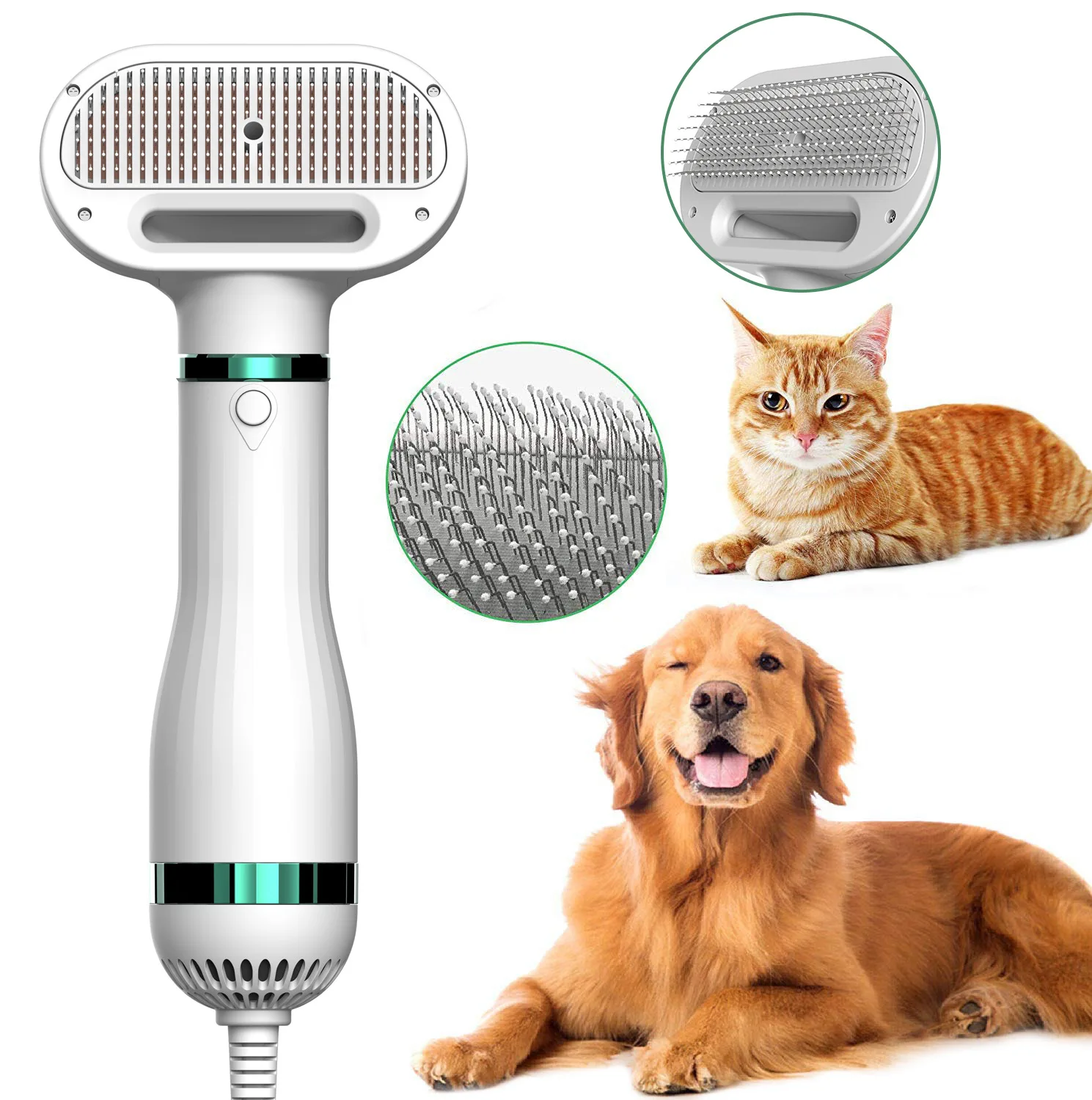 

2-In-1 Pet Hair Dryer Brush Grooming Blower with Adjustable Temperatures Settings for Small and Medium Dogs and Cats Pet Comb