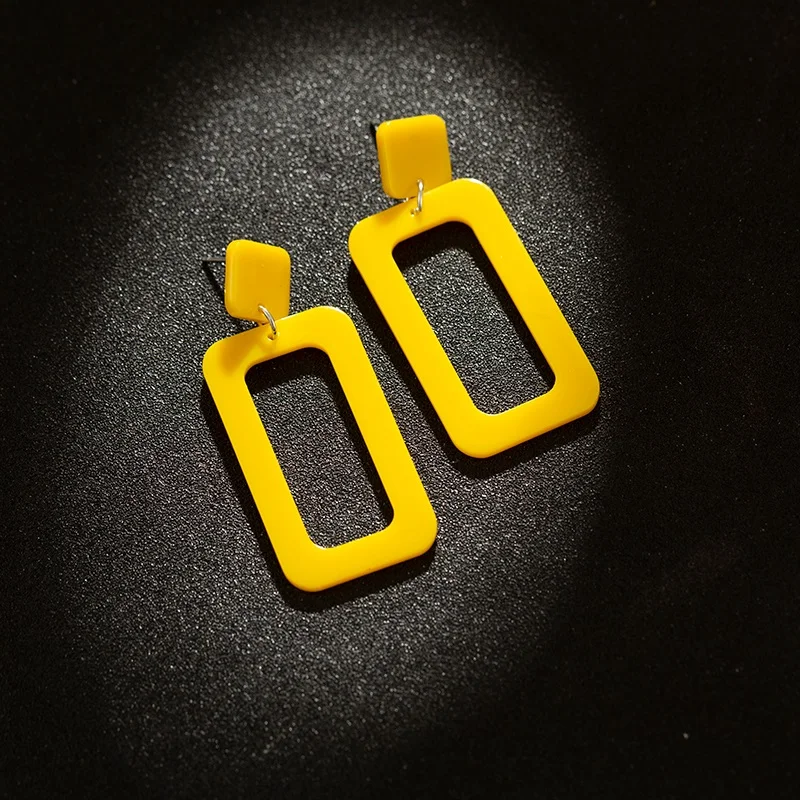 Корейская Новая мода DIY геометрические серьги желтые квадратные Висячие для