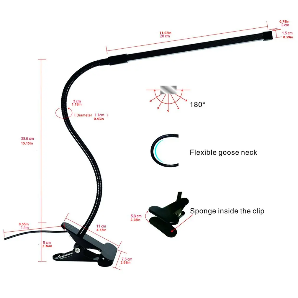 

Clamp Lamp LED Desk Lamp Dimmable Eye Care Flexible Metal Gooseneck USB Power Supply Bedroom Reading Lamp LED Lamp