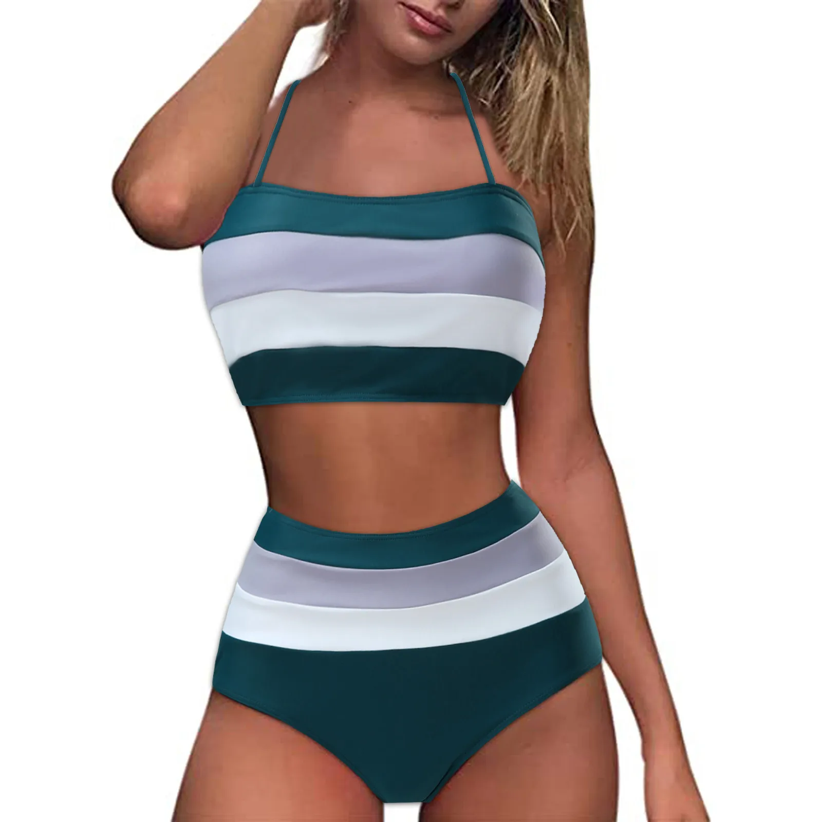 

Swimwear Women Swimsuit 2021 Vintage Swimsuit Two Piece Retro Halter Ruched High Waist Print Bikini Set Top Biquini Sexy Bikini