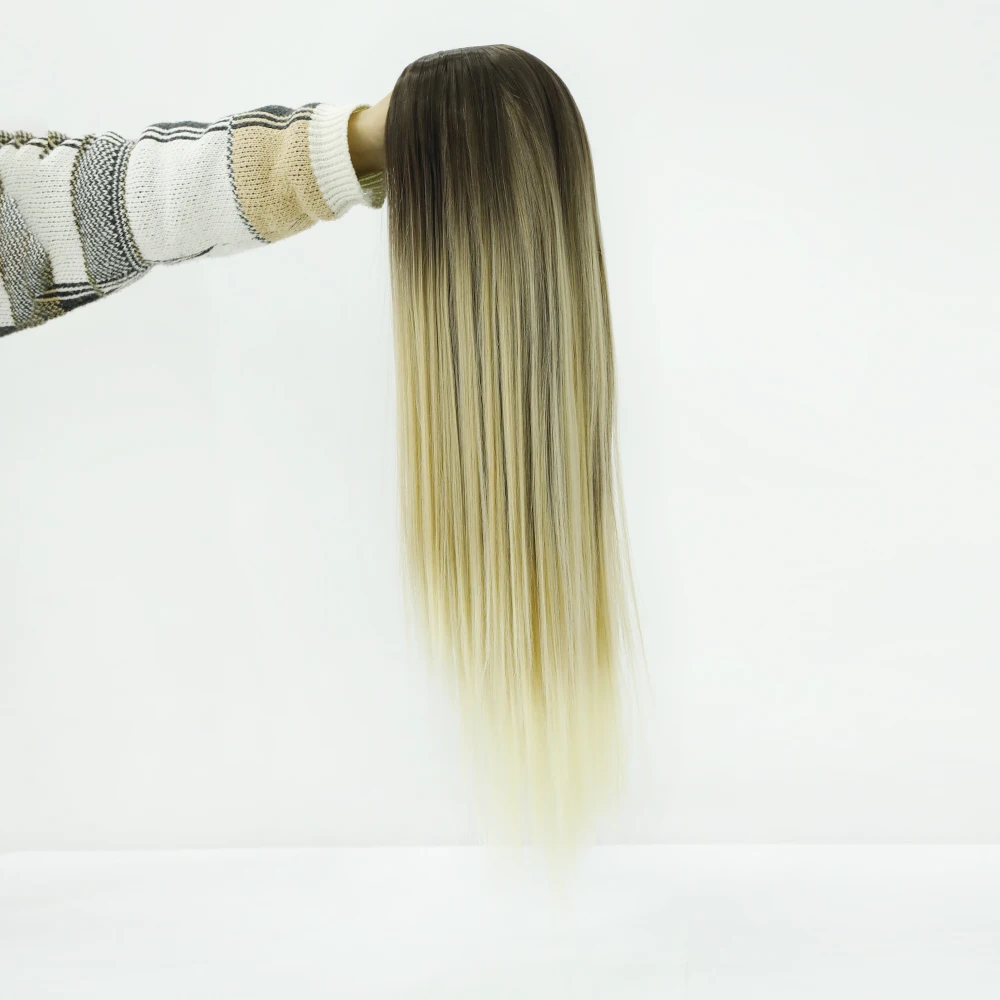 

Ombre Long Straight Black To Gold Blonde Synthetic Wigs Daily For Black White Women Heat Resistan Natural Fiber Hair Wig