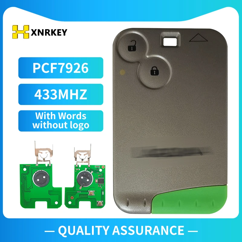 

XNRKEY 2 Button Smart Card Key PCF7926 Chip 433Mhz With Words Without Logo Green Blade for Renault Laguna Remote Car Key