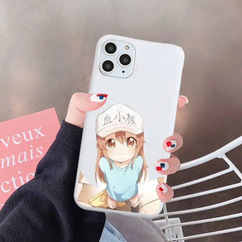 

Anime cells at work cute girl Platelet Phone Case Candy Color for iPhone 6 7 8 11 12 s mini pro X XS XR MAX Plus