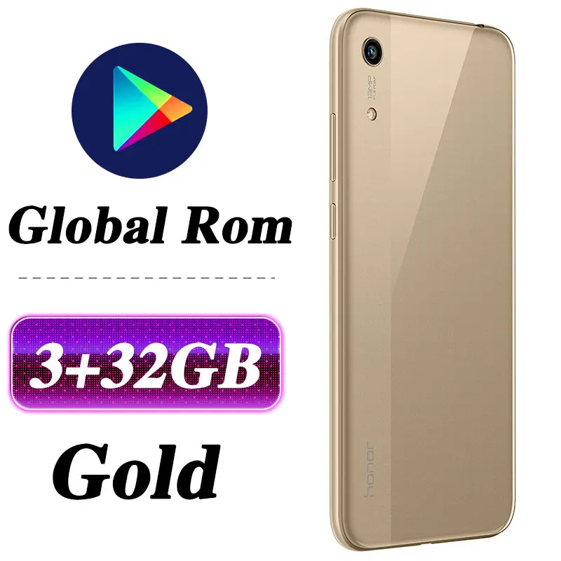 3G 32G Gold Мобильный телефон HONOR 8A с глобальной прошивкой, 6,09 дюймов, 3 ГБ, 32 ГБ, Восьмиядерный процессор MTK6765, Android 9,0, 3020 мАч, Face ID - Цвет: 3G 32G Gold