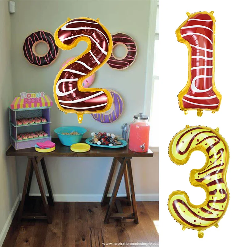 

32inch Donut Number Foil Balloon Girl Donut Candy Theme Birthday Number Balloon For Baby Showr 1st Birthday Party Decor Kids Toy