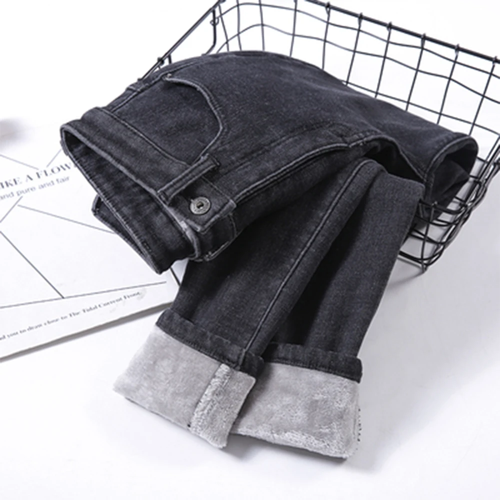 Женские вельветовые джинсы с высокой талией повседневные теплые большого