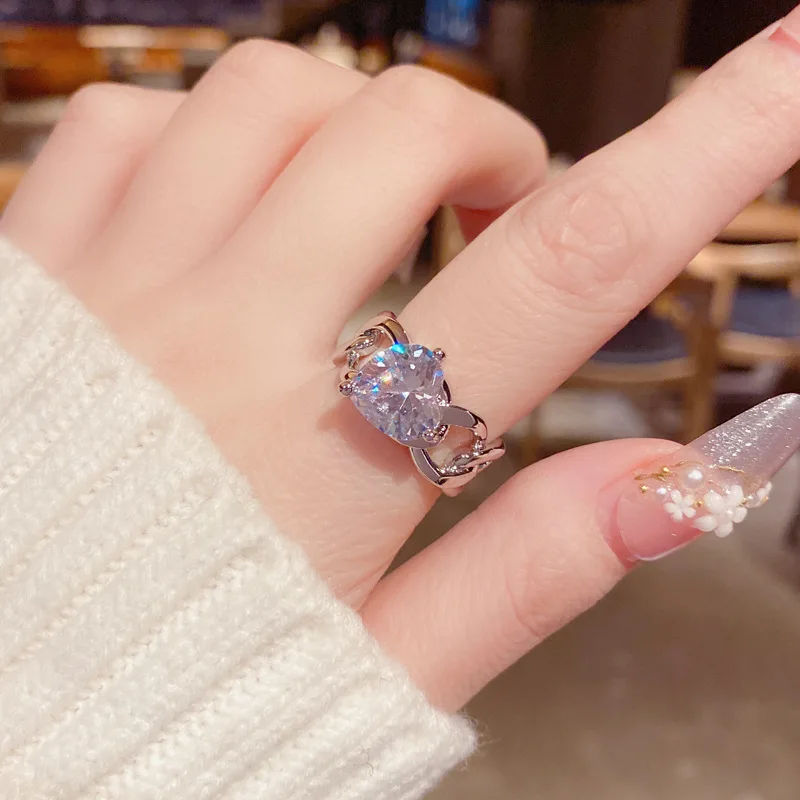 

Statement Big Heart Zircon Rings For Women Personality Chain Ring Jewelry Wholesale
