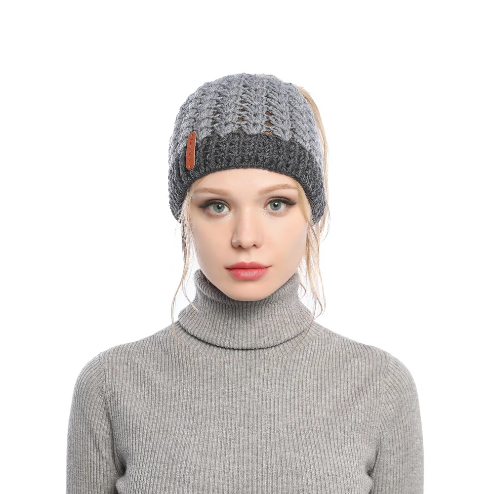 Europe, America, autumn and winter, new, matching, hole, cap, cap, empty top, knitted wool cap, ponytail cap, warm hat