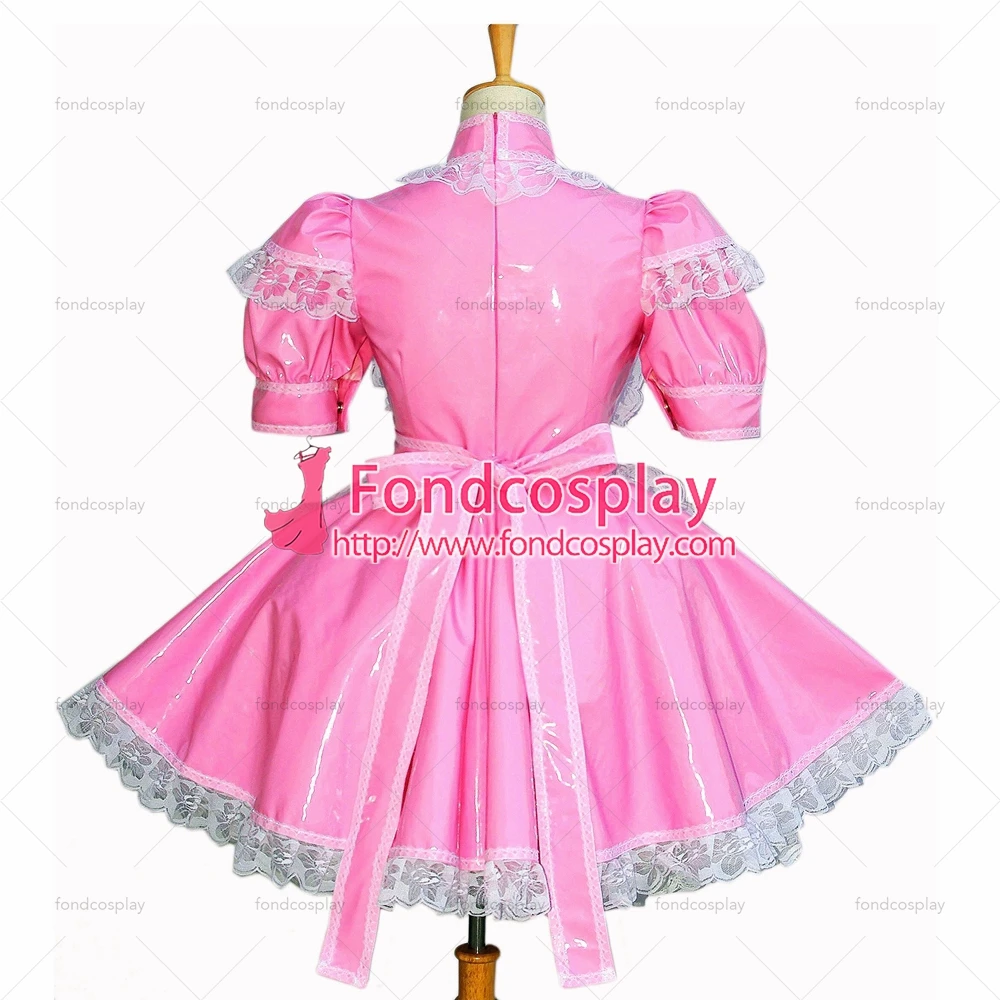 Сексуальная горничная Сисси ПВХ платье розовая Запираемая униформа косплей