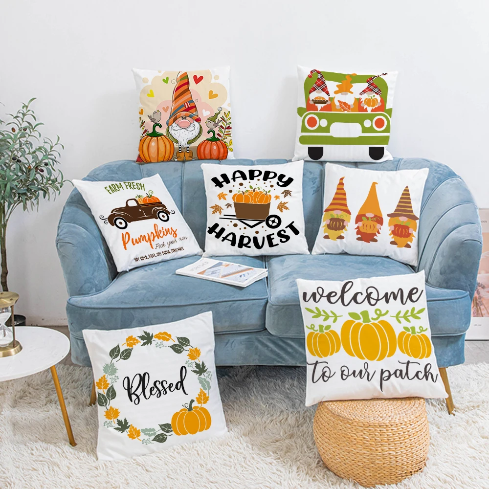 

45*45cm Thanksgiving Day Plush Cushion Cover Happy Fall Year Pillowcases Peace Fall Love Letter Print Pillow Cover Home Decor