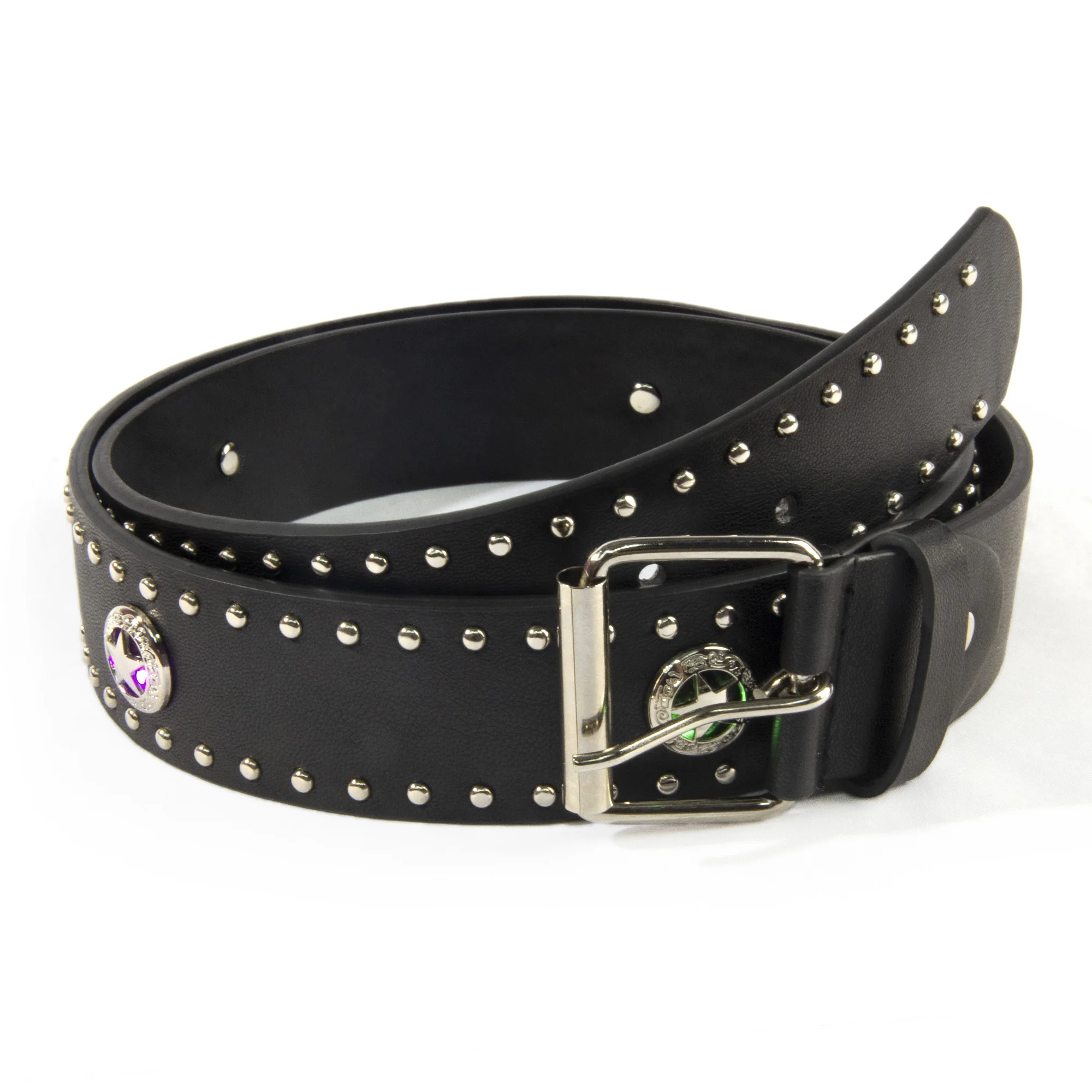 

Punk Style LED Light Glow Belt Double Row Pyramid Gothic Rivet PU Leather Belt for Cosplay