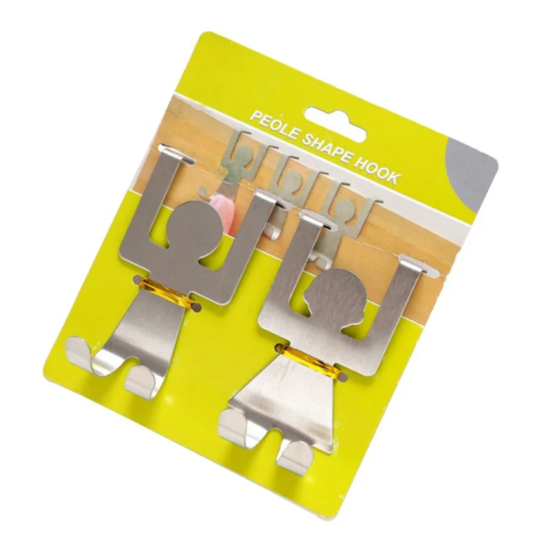 

Stainless Steel Lovers Shaped Hooks Kitchen Pot Pan Hanger Clothes Storage Rack Tool Cartoon Figure Multi-Purpose Hooks