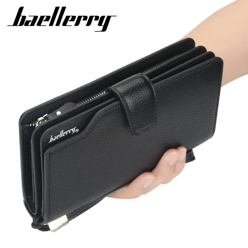 Портмоне baellerry мужской модный длинный однотонный кошелек из искусственной кожи с
