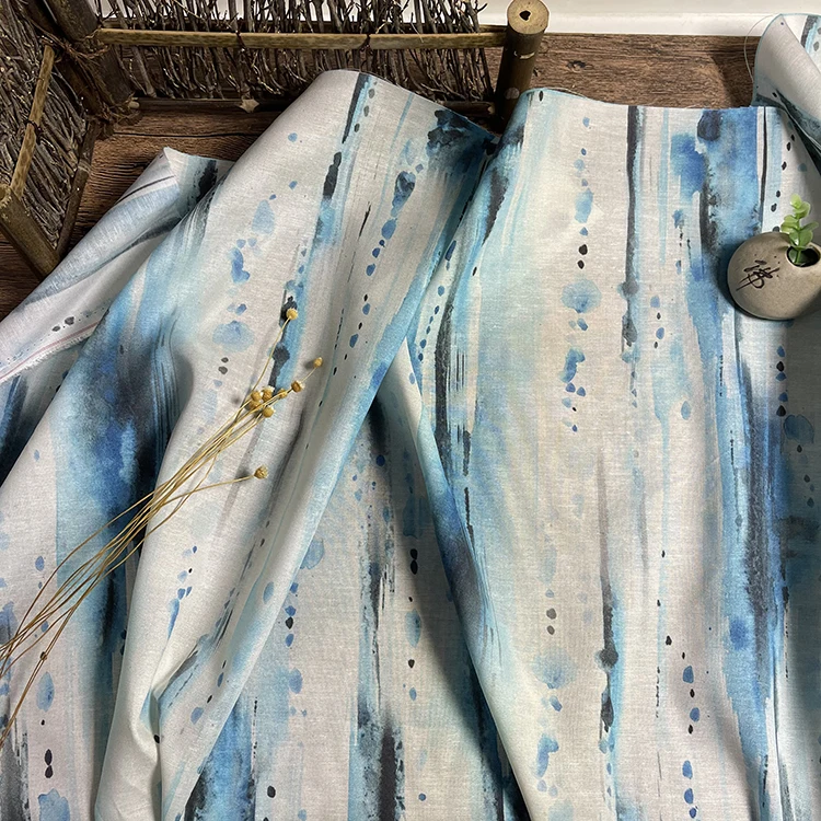 

Высококачественная натуральная пеньковая тенсельная ткань, синяя печать, лоскутное шитье