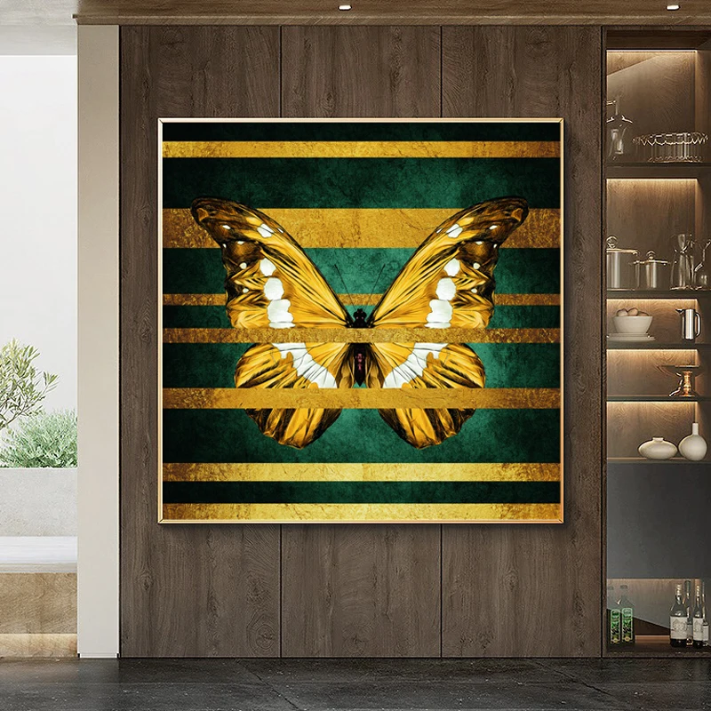 

Настенная картина «бабочка» в скандинавском стиле, животное на холсте, постер с золотыми линиями, для гостиной, домашнего декора, гостиницы