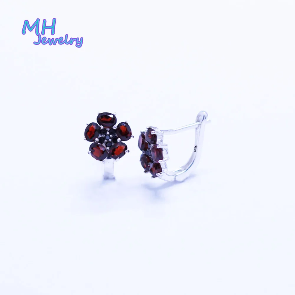 

MH natural red garent flower Earring Sterling 925 Silver oval 3*5 mm Fine Jewelry For Women wear in the office every day MHE0042