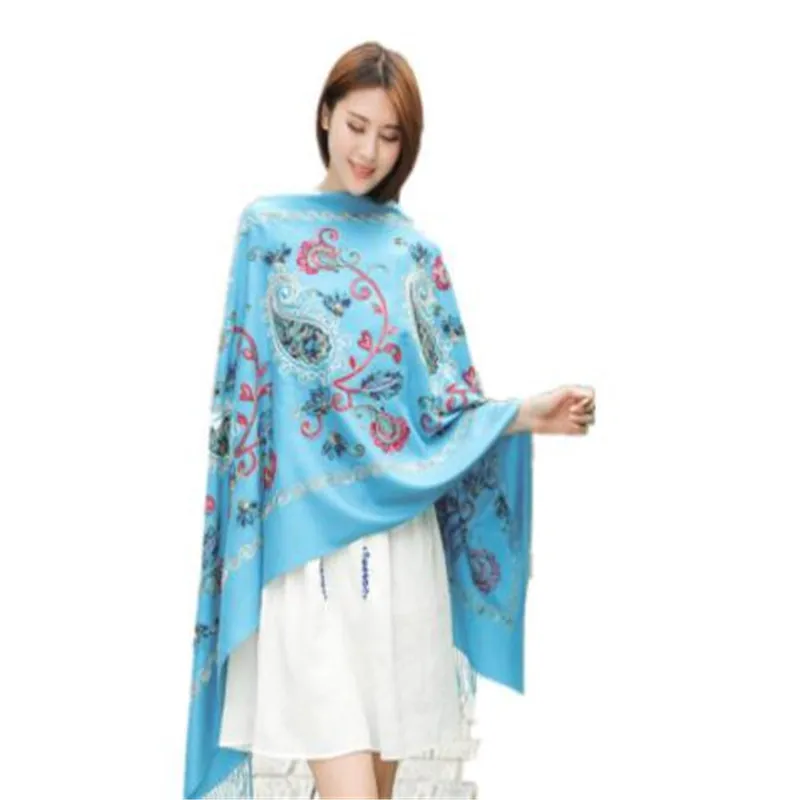 Hot New Ladies Scarf Autumn And Winter National Wind Cashew Embroidery Tassel Imitation Cashmere Shawl Travel Warm Dual Purpose |