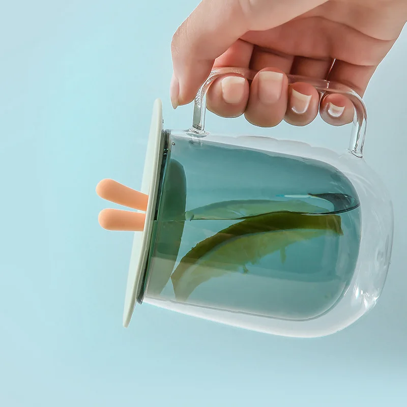 

Rabbit Ears Shaped Adorn Drinking Cup Lid With Spoon Holder Reusable Silicone Anti-Dust Leak Proof Seals Glass Mugs Bowl Cover