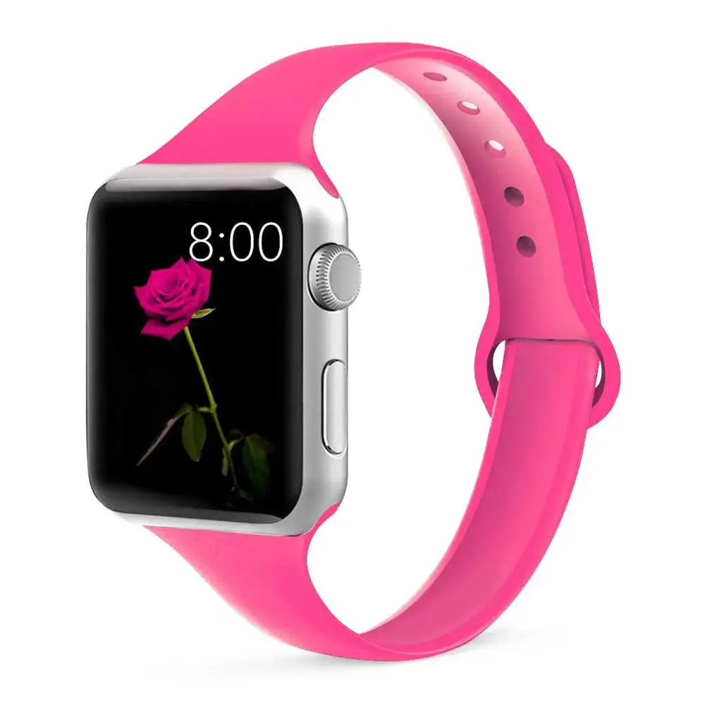 27 Barbie powder Strap for Apple watch 4 band 44mm 40mm iWatch band 38mm 42mm Sports silicone bracelet Watchband for correa Apple watch 3/2/1 - Цвет ремешка: 27 Barbie powder