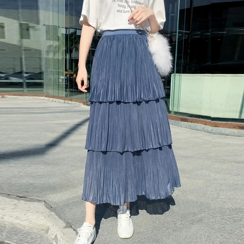 Женская длинная шелковая юбка Cakee многослойная плиссированная А-силуэта с