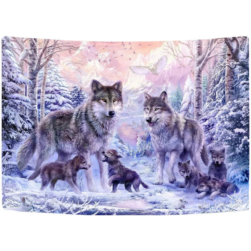 

Snow Wolf Pink Family Wolves Wall Hanging Wild Animal By Ho Me Lili Tapestry For Bedroom Living Room Dorm Decor