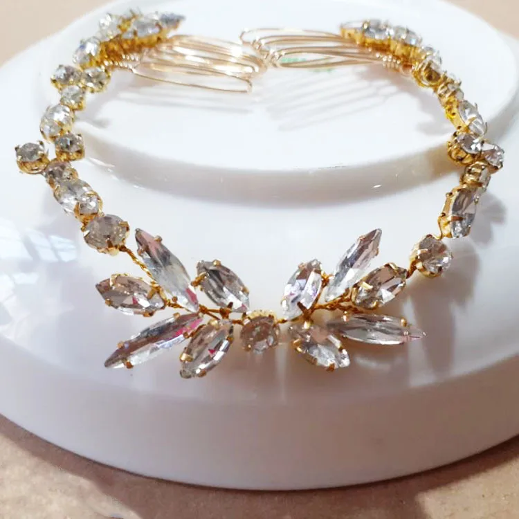 EGTS601 gold Золотистые Серебристые повязки для волос, ювелирные изделия для волос, жемчужные кристаллы, свадебные диадемы, головной убор, свадебные аксессуары для волос, подарок - Окраска металла: EGTS601 gold