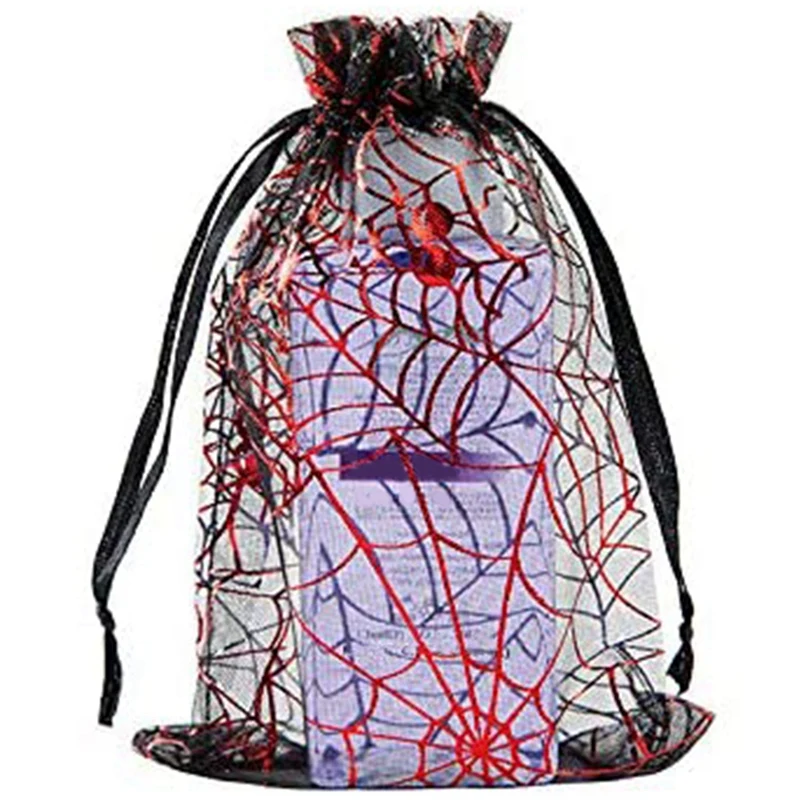 

100Pcs Christmas Candy Hot Stamping Gauze Bag 10X15CM Halloween Gift Storage Drawstring Bag Organza Ornament Gauze Bag