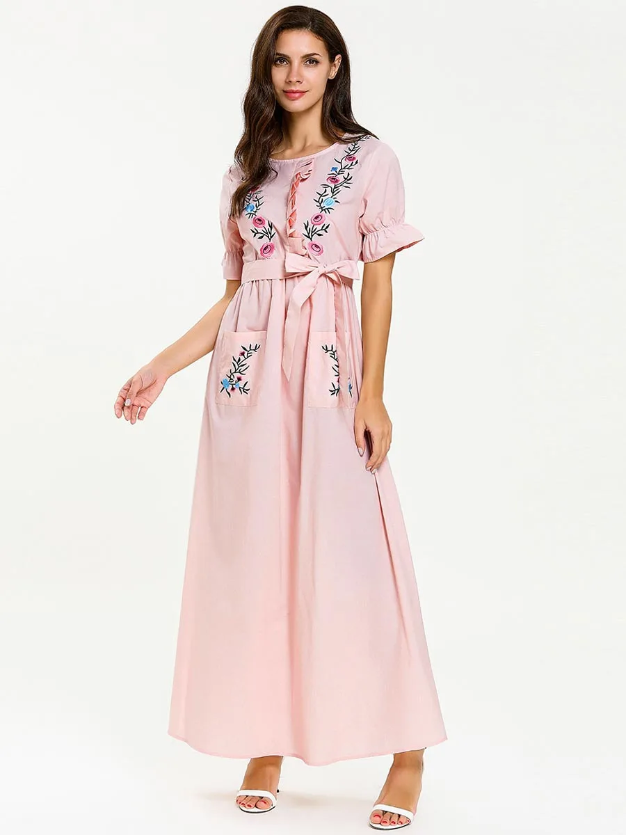 Женское мусульманское платье-Кафтан Abaya платье с объемными бантами