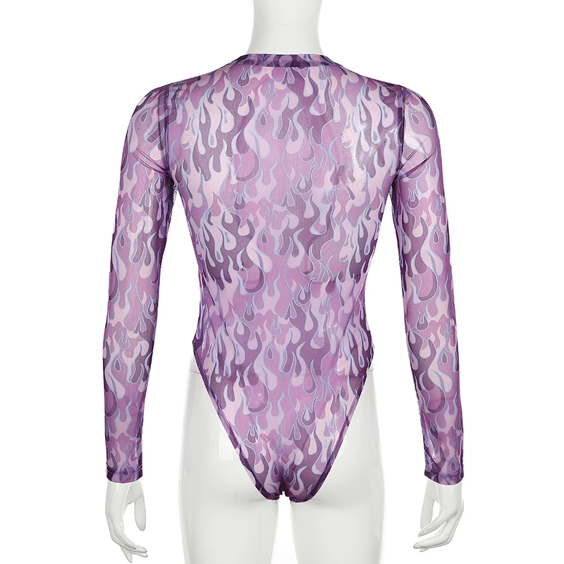 Сексуальные облегающие боди с принтом пламени женские модные уличные