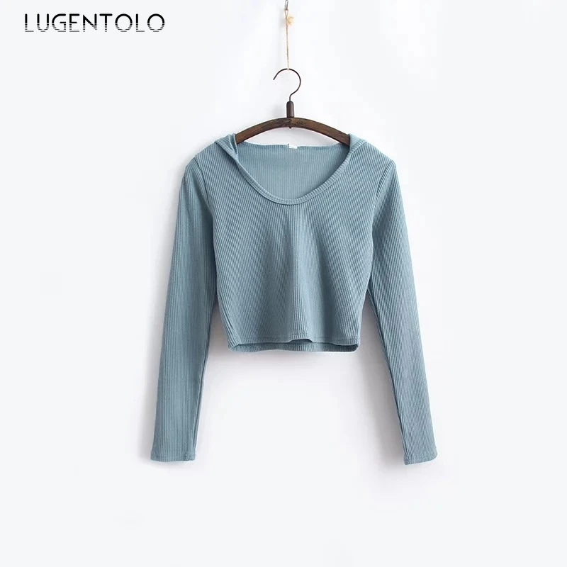 

2 Piece Set Women Autumn Winter Sexy Short Hooded Sweater Female Tight Threaded Long Pants Solid Casual Sets Lugentolo