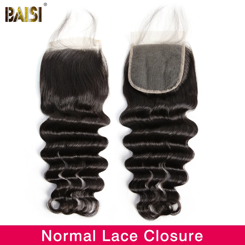 BAISI Hair Peruvian Virgin Human Natural Wave Lace Closure 4x4 Free Part Middle with Baby | Шиньоны и парики