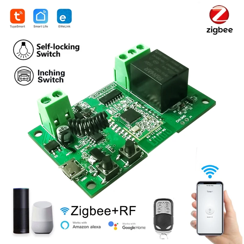 

1/2CH Zigbee Smart Light Switch Module DC 5/12/32V RF433 Receive 10A Relays Work With Alexa Google Assistant Tuya Smart Life