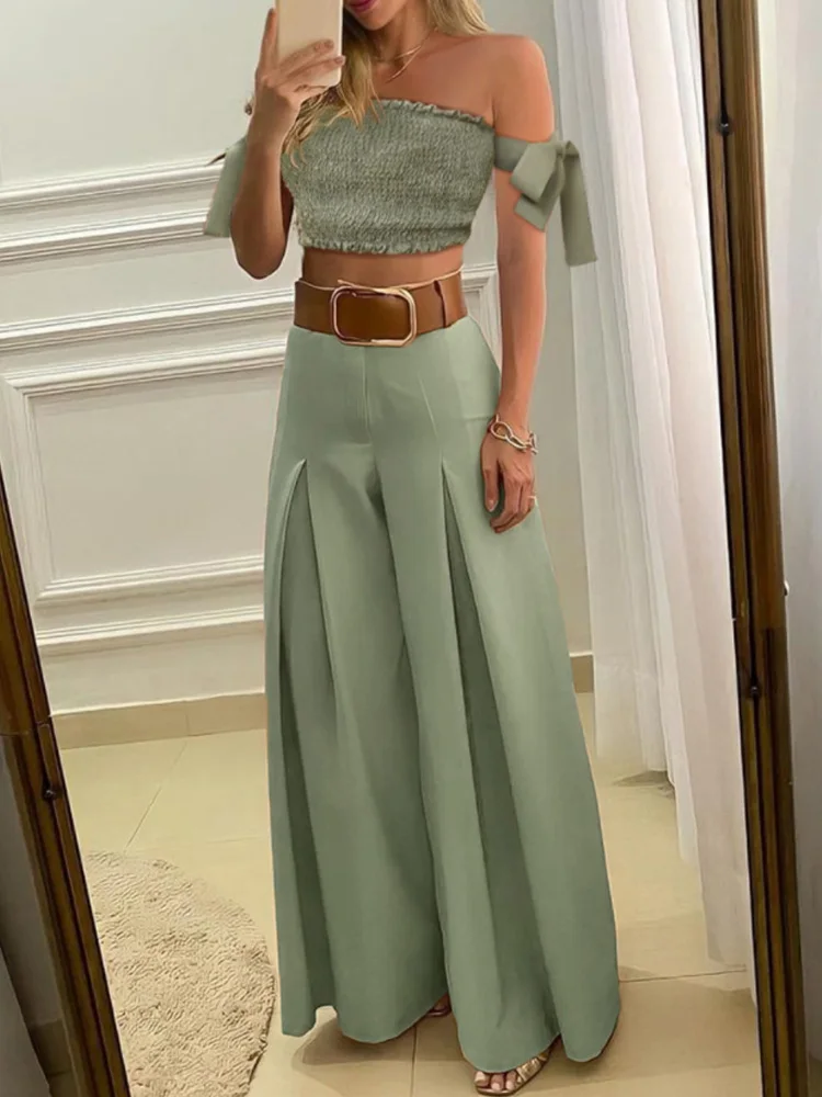 

Office Lady Fashion Elegant Wide Leg Pants Vintage Solid Color Pleated Long Pant Spring Summer Casual Loose Trouser Streetwear