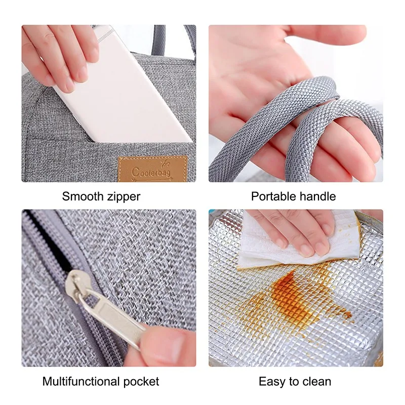 

1PCs Cooler Bags Waterproof Nylon Portable Zipper Thermal Lunch Bags For Women Convenient Lunch Box Tote Food Bags 2021