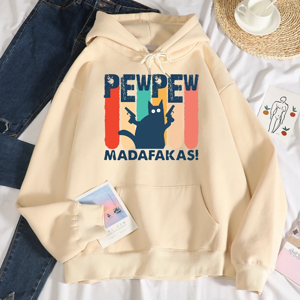 

Pew Pew Madafaks Cat Printed Hoodies Women's Harajuku Fleece Soft Hoodie Fashion Warm Autumn Hoody Fashion Casual Sportswear Men