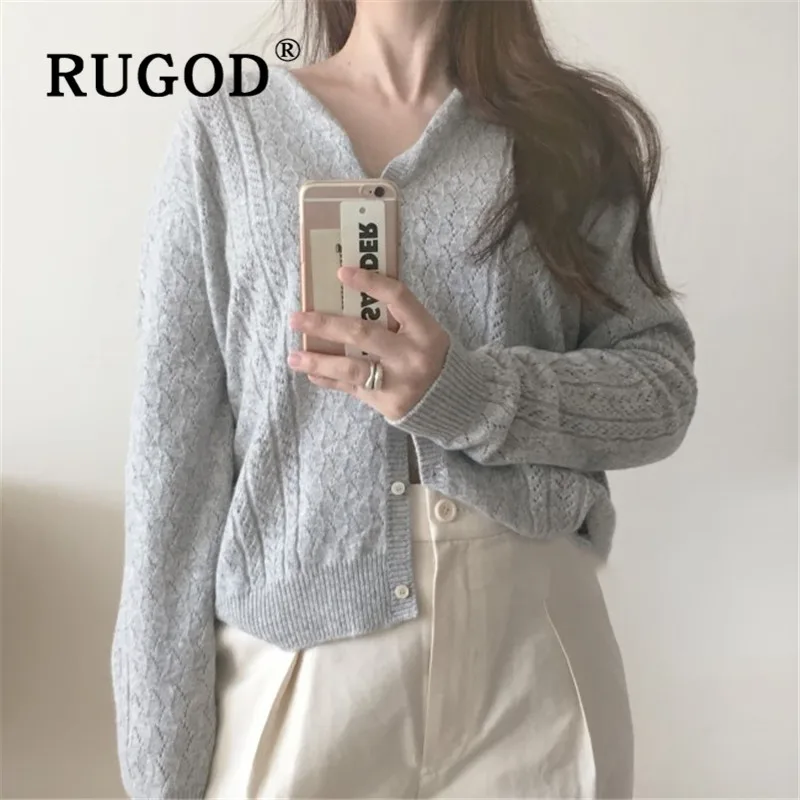 RUGOD однотонный вязаный кардиган ажурный свитер женские свитера 2019 зимние топы