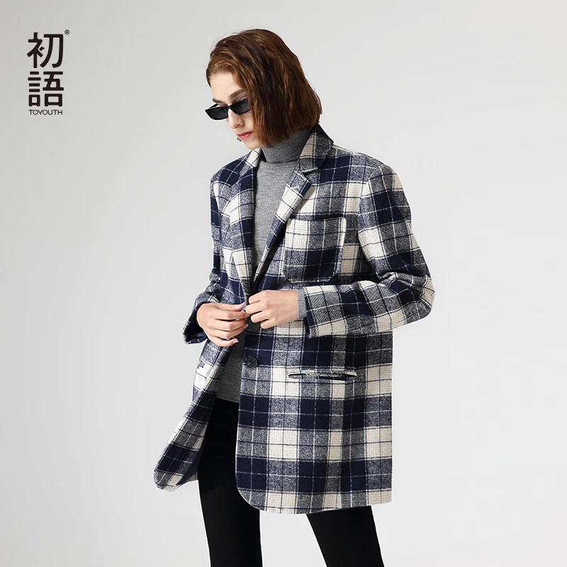 Toyouth блейзер в клетку британском стиле для женщин рабочая одежда шерстяной