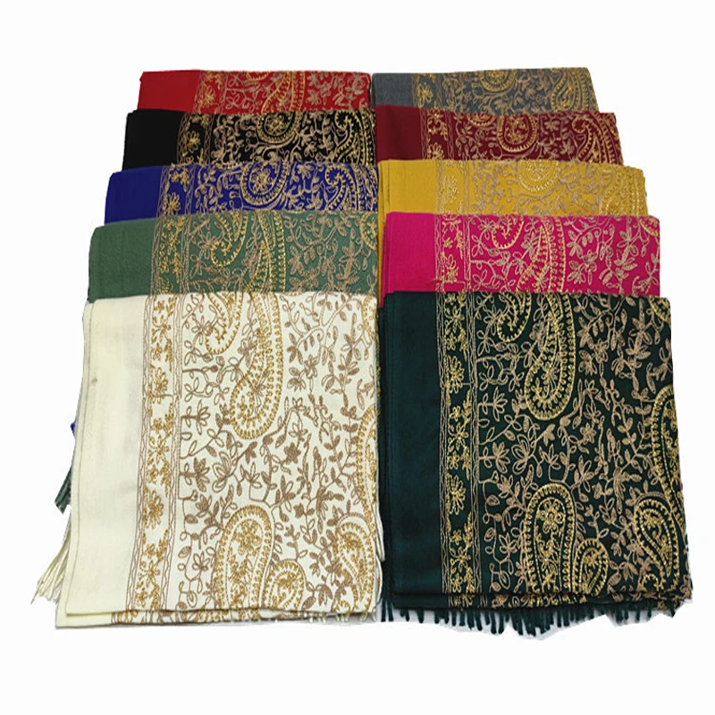 Роскошный брендовый кашемировый шарф с золотой нитью и вышивкой новинка 2020