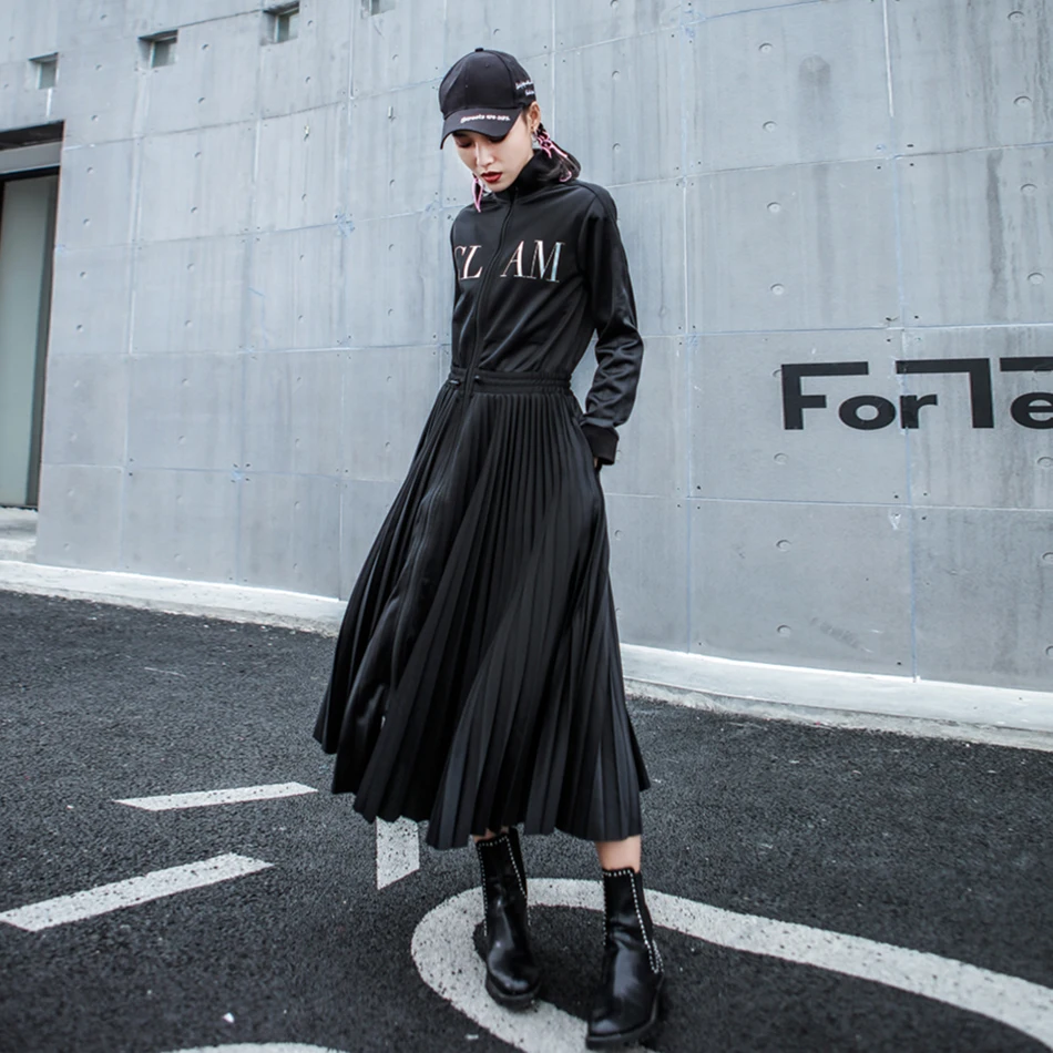 Женское черное элегантное плиссированное платье повседневное праздвечерние