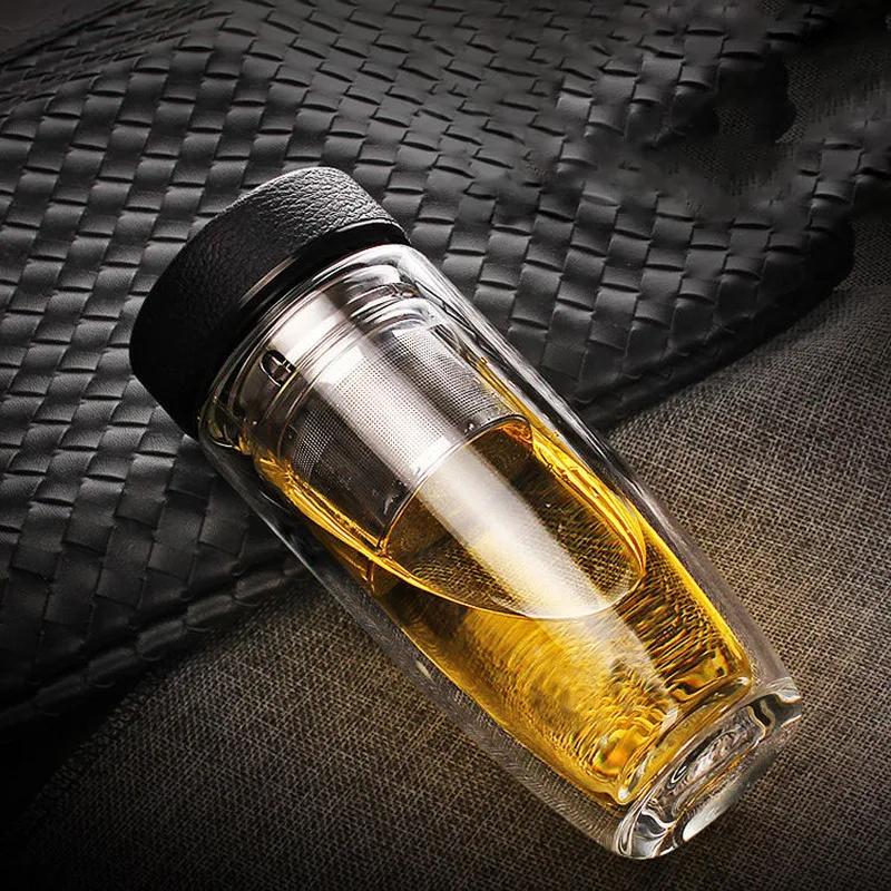 Двухслойная стеклянная Мужская портативная чашка для питья изоляция анти