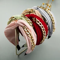 new womens elegant gold chain cross cotton hair band solid color headband decoration headband womens fashion hair accessories