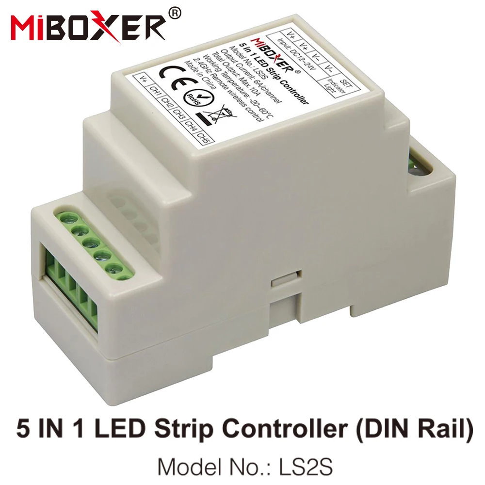 Контроллер светодиодной ленты MiBOXER LS2S 5 в 1 (DIN рейка) 12 В ~ 24 10 А для одноцветных/CCT/RGB