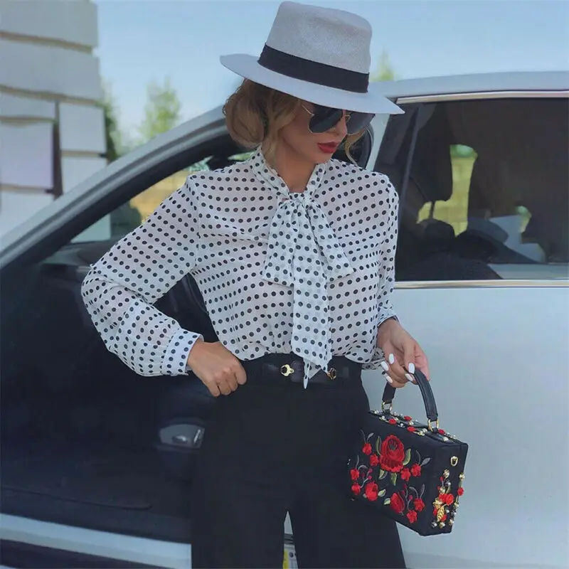 

Goocheer Long Sleeve New Fashion Women See-through Sexy Shirts Dot Print Shirts Sheer Mesh Polka Dot Laceing Long Sleeve T-shirt